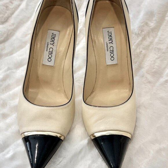 Jimmy Choo Women's Black and Cream Pointed Heels - Picture 2 of 4